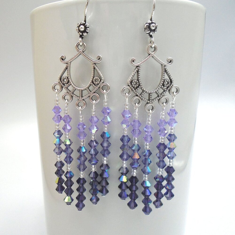 PURPLE OMBRE AUSTRIAN CRYSTALS CHANDELIER EARRINGS